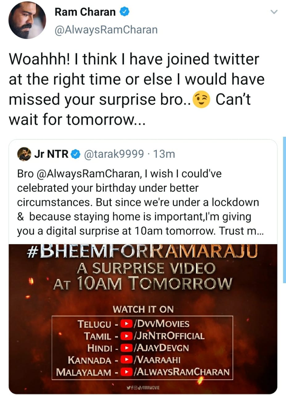 Ram Charan Getting Birthday Surprise from NTR