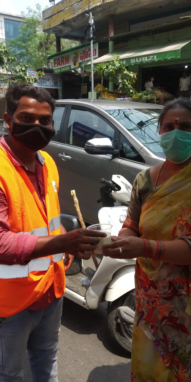 Krishnamraju wife Symala Devi Distributes Payasam for Lockdown Workers