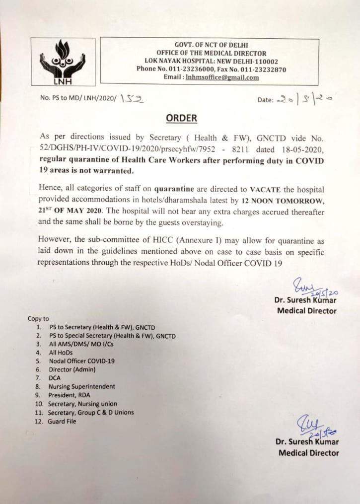 Regular Quarantine, Delhi Hospitals, Vacate, Quarantine, Accommodation