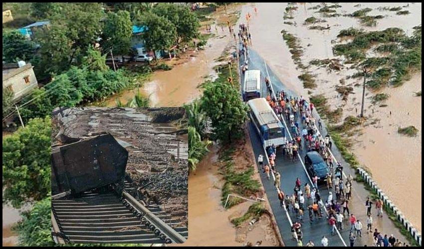 Nellore Trains : దెబ్బతిన్న రైల్వే ట్రాక్, సాహసోపేత ప్రయాణం చేసిన ప్రయాణీకులు | Nellore Railroad routes remain cut off