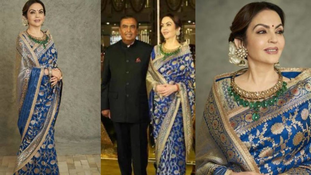 Nita Ambani saree with Emerald necklace