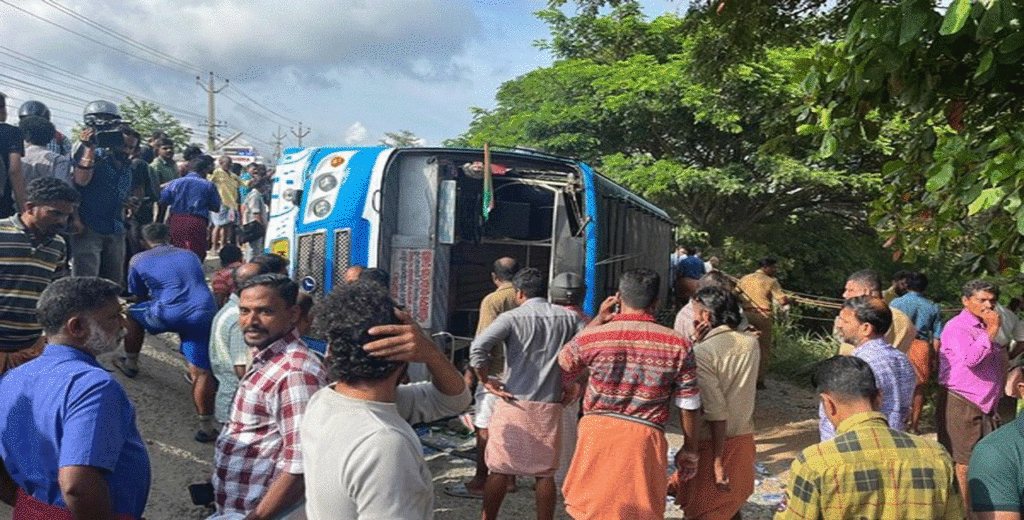 Bus Overturns in Thrissur