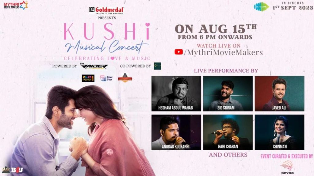 Vijay Devarakonda Samantha Kushi Movie Audio Launch Musical Concert on August 15th