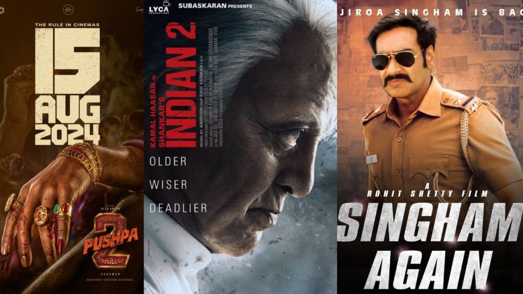 Pushpa 2 tough fight with Indian 2 and Singam Again Movies Allu Arjun Kamal Haasan Ajay Devgn movies