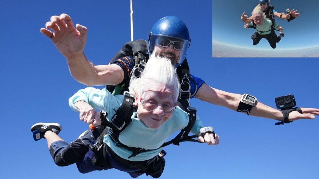 old woman skydiving