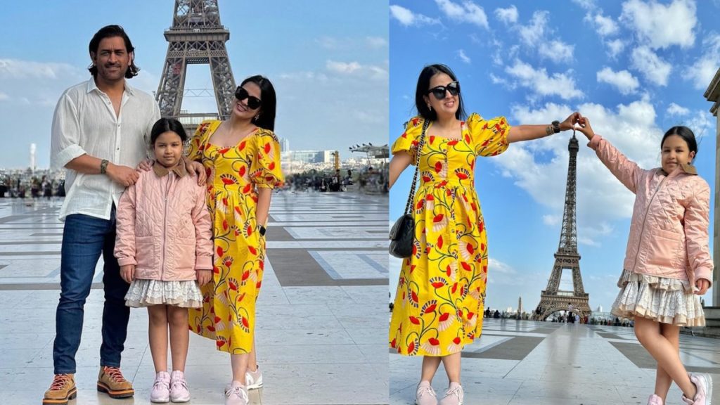 MS Dhoni Enjoying in Paris with his wife sakshi and daughter ziva