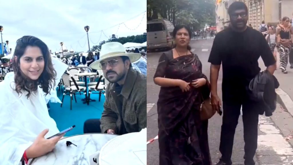 Chiranjeevi Ram Charan Enjoying in Paris Olympics with Families Video goes Viral